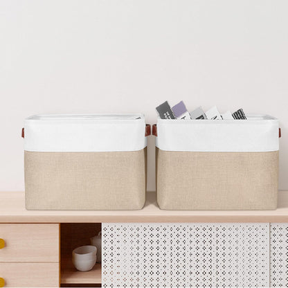 Univivi 4PC Small Fabric Storage Bins,15x6x5 inch Long Narrow Storage Baskets with PU Handles for Closet,Cabinet,Countertop Organizing Small Items (Gray,15x6x5 inch)