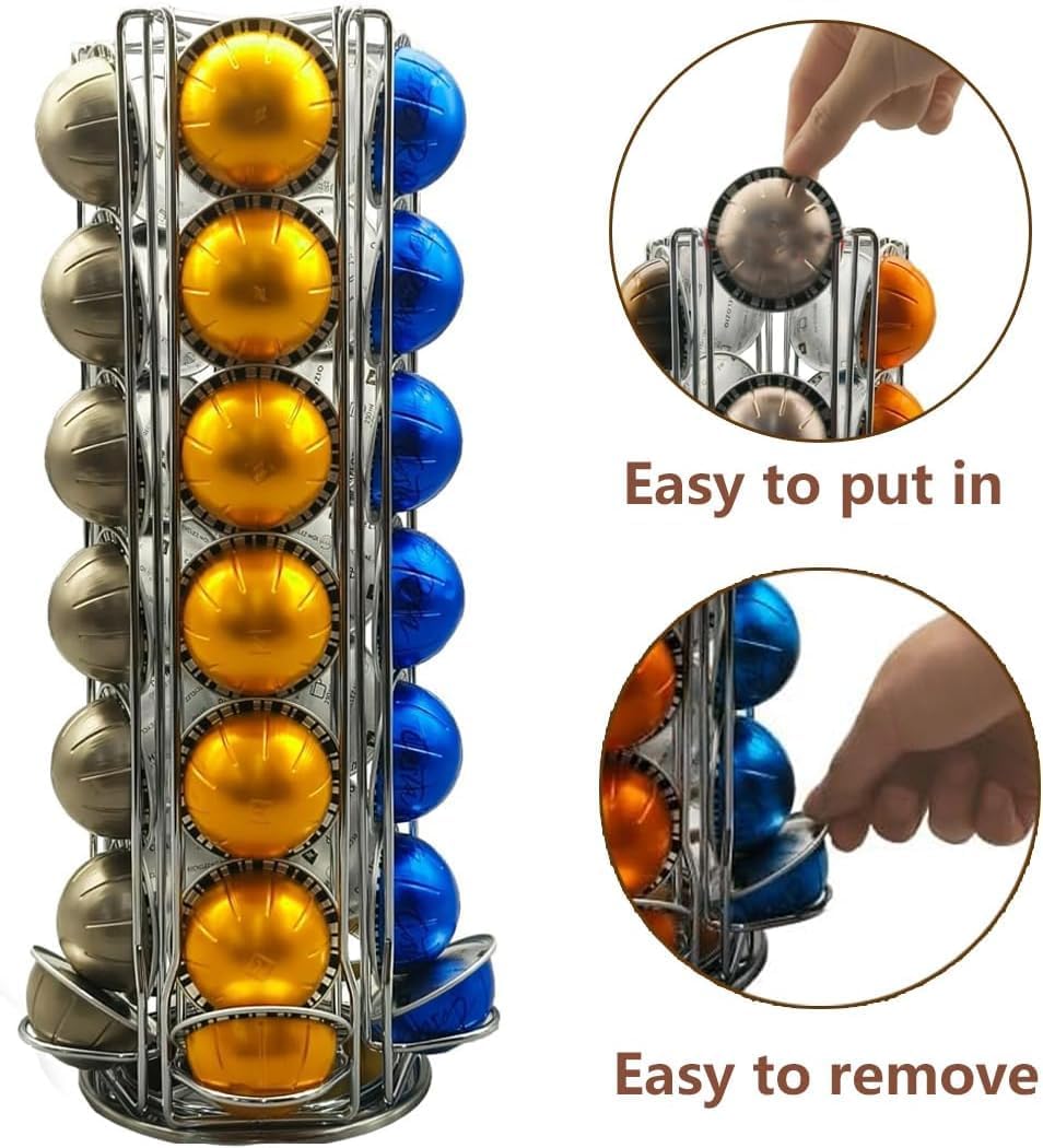Miuly Coffee Capsule Holder For Nespresso Vertuoline, Coffee Capsule Stands Rotating Pod Rack holds 28 Nespresso Vertuo Pods, Black