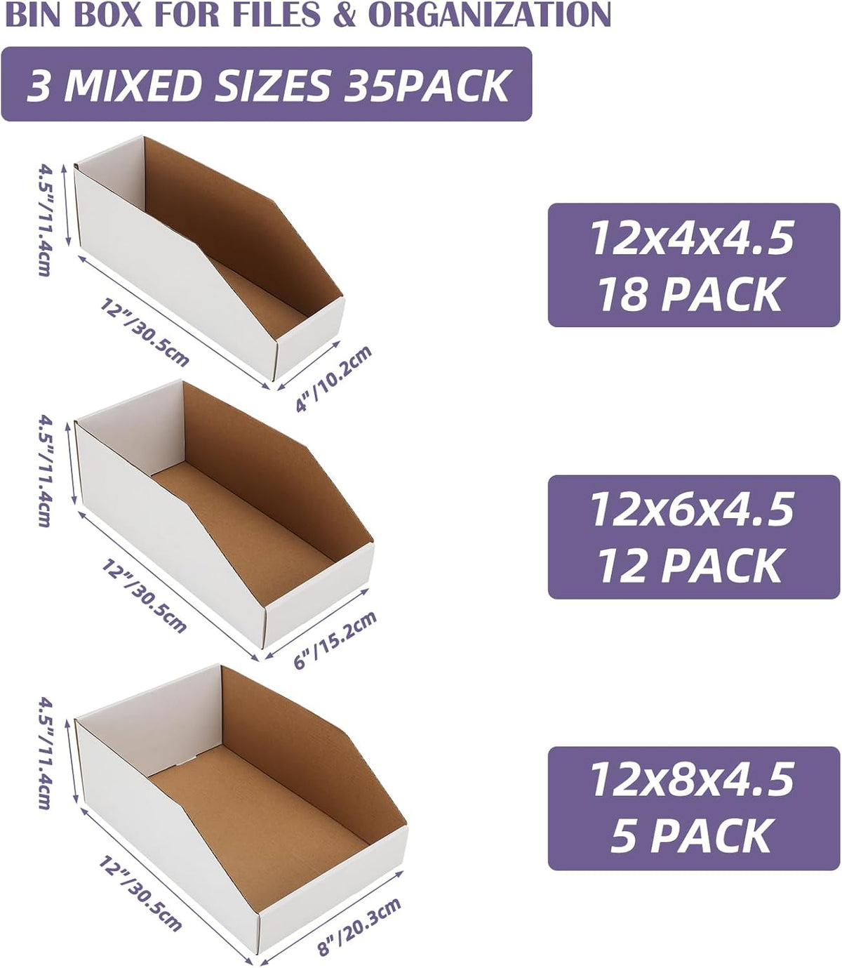 EXYGLO Cardboard Boxes, Pack of 35 Corrugated Storage Bins 12x6x4.5 inch Pantry Organizer Bins for Shelves Garage Office Organization