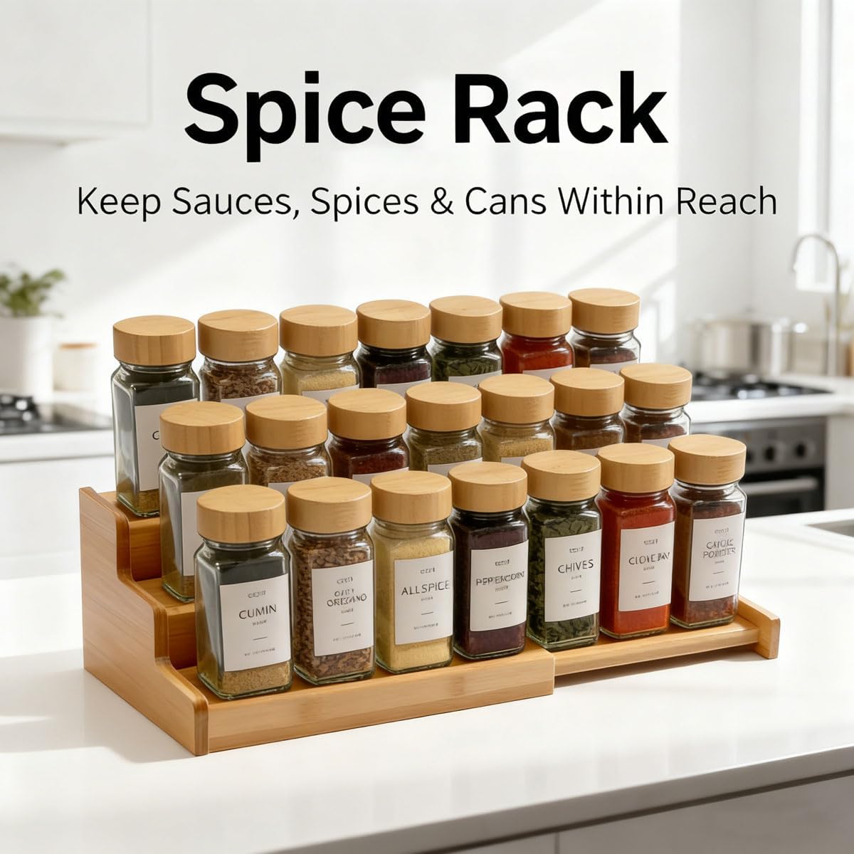 JinDoWin Spice Rack Organizer For Cabinet, Spice Organization For Cabinet, Spice Rack For Countertop,15.7 Inch Adjustable Seasoning Organizer Spice Organizer (Medium)