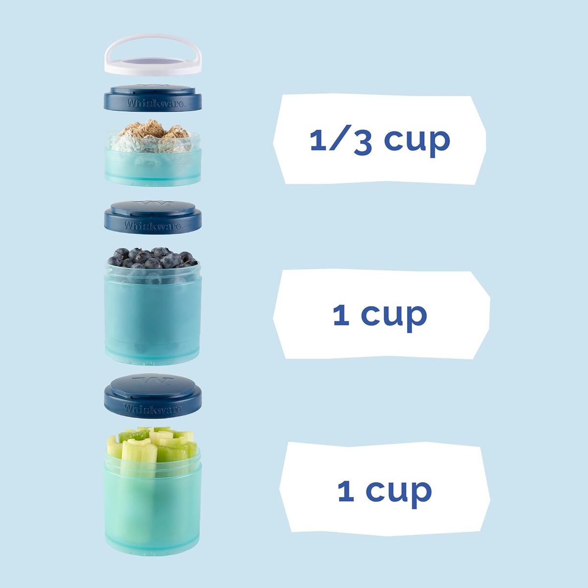 Whiskware Bluey Stackable Snack Containers for Babies, Toddlers, and Kids, 3 Stackable Snack Cups for School and Travel, Cupholder Friendly, Bluey and Bingo! Let’s Do This!