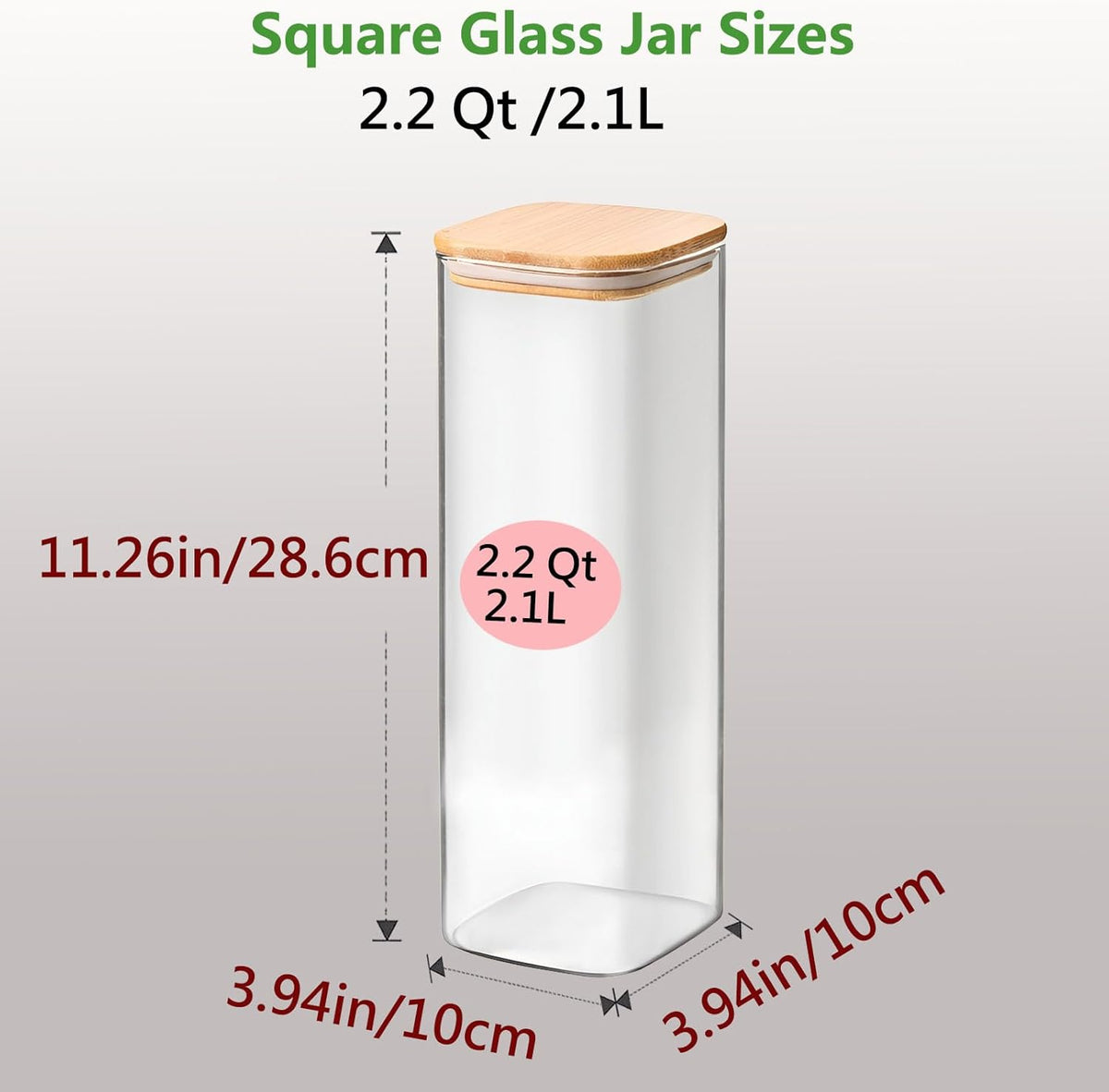 2.2 Qt Square Glass Storage Containers with Lids, Clear Food Storage Container Jar with Sealing Bamboo Lid Storage Containers for Pasta, Oats, Coffee, Flour, Sugar (Square -3Pack)