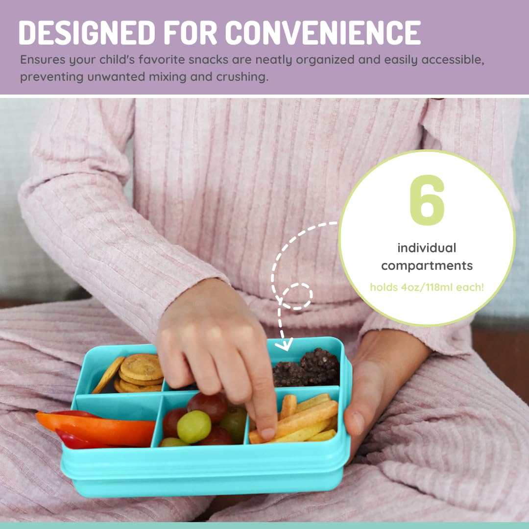 melii Snackle Box | 6-Compartment Divided Snack Container, BPA-Free Food Storage with Removable Dividers for School, Travel & On-the-Go Snacking Purple Cat