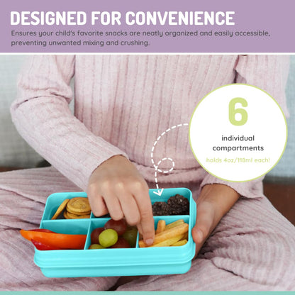 melii Snackle Box | 6-Compartment Divided Snack Container, BPA-Free Food Storage with Removable Dividers for School, Travel & On-the-Go Snacking Purple Cat