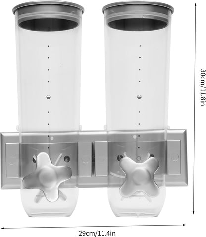 2 Pack Cereal Dispensers,Cereal Containers Storage,Wall-mounted Food Dispenser,Large Capacity Candy Dispenser,Convenient Storage Dual Control for Candy Oatmeal Coffee Bean Nuts (Silver)