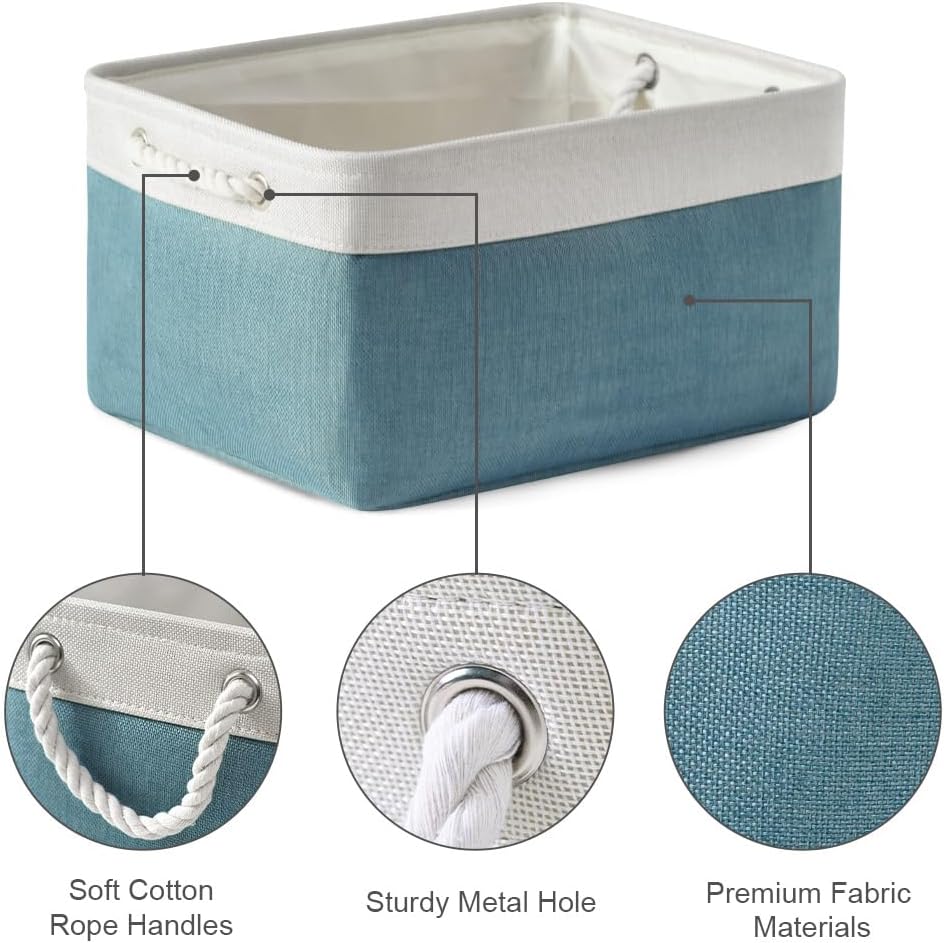 Fabric Storage Bins 12x8x5 inch [6-Pack] with Rope Handles - Decorative Baskets for Organizing