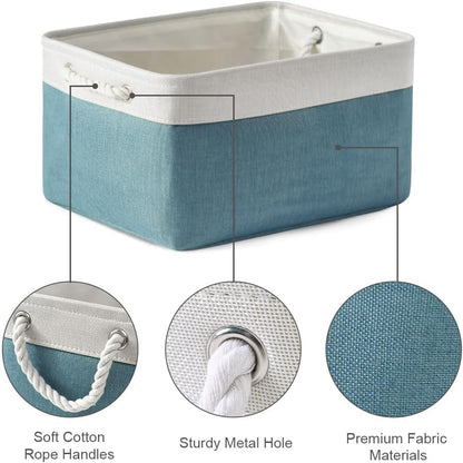 Fabric Storage Bins 12x8x5 inch [6-Pack] with Rope Handles - Decorative Baskets for Organizing