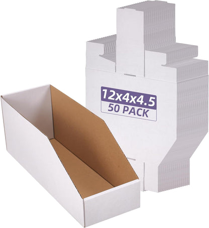 EXYGLO Cardboard Boxes, Pack of 35 Corrugated Storage Bins 12x6x4.5 inch Pantry Organizer Bins for Shelves Garage Office Organization