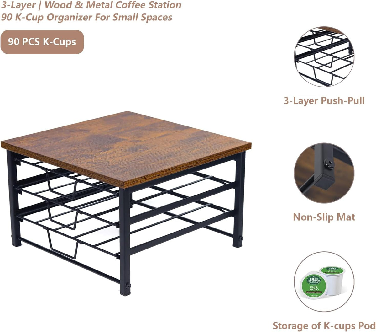 3 Tier Coffee Capsule Storage Drawer,Coffee Pod Holder for K Cups,90 Capacity Coffee Capsule Storage Organizer Holder,Office or Home Kitchen Counter Organizer