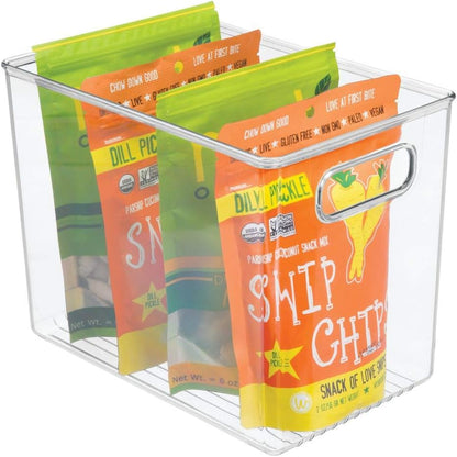 mDesign Plastic Modern Kitchen, Pantry Food Storage Container Bin w/ Handles - Cabinet, Fridge/Freezer, Countertop Organizer - Snacks/Drink/Appliances; Ligne Collection, Clear, 10x5x8 (Pack of 2)