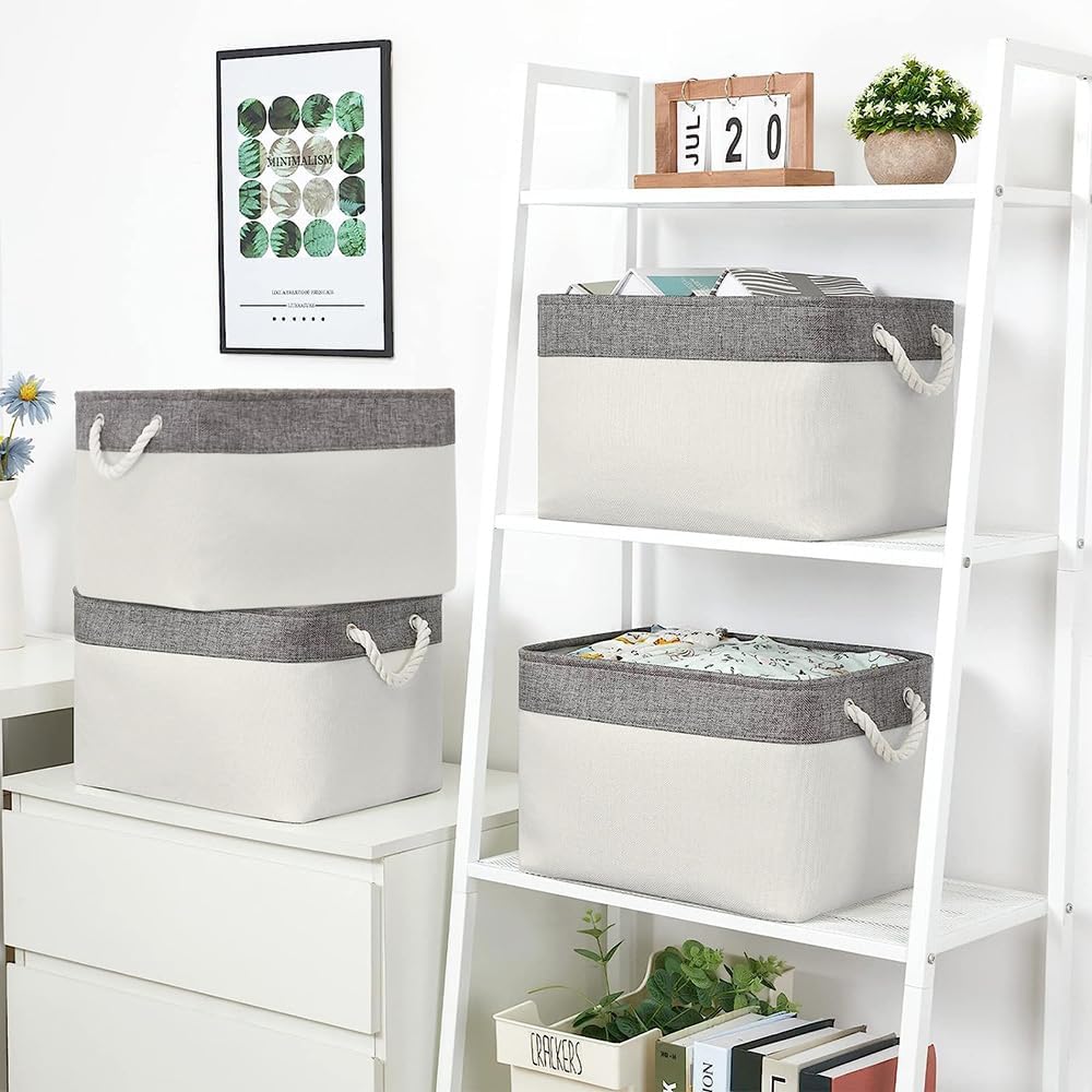 Fabric Storage Bins 12x8x5 inch [6-Pack] with Rope Handles - Decorative Baskets for Organizing