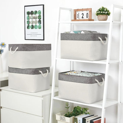 Fabric Storage Bins 12x8x5 inch [6-Pack] with Rope Handles - Decorative Baskets for Organizing