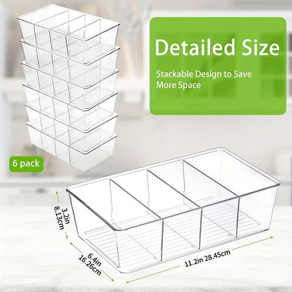 Whonline 6 Pack Snack Organizers, Pantry Organizer and Storage, Clear Food Storage Organizer Bins, Plastic Fridge Organizer and Cabinet Organizers for Kitchen, Condiment, Pouches Food, Packets Spices