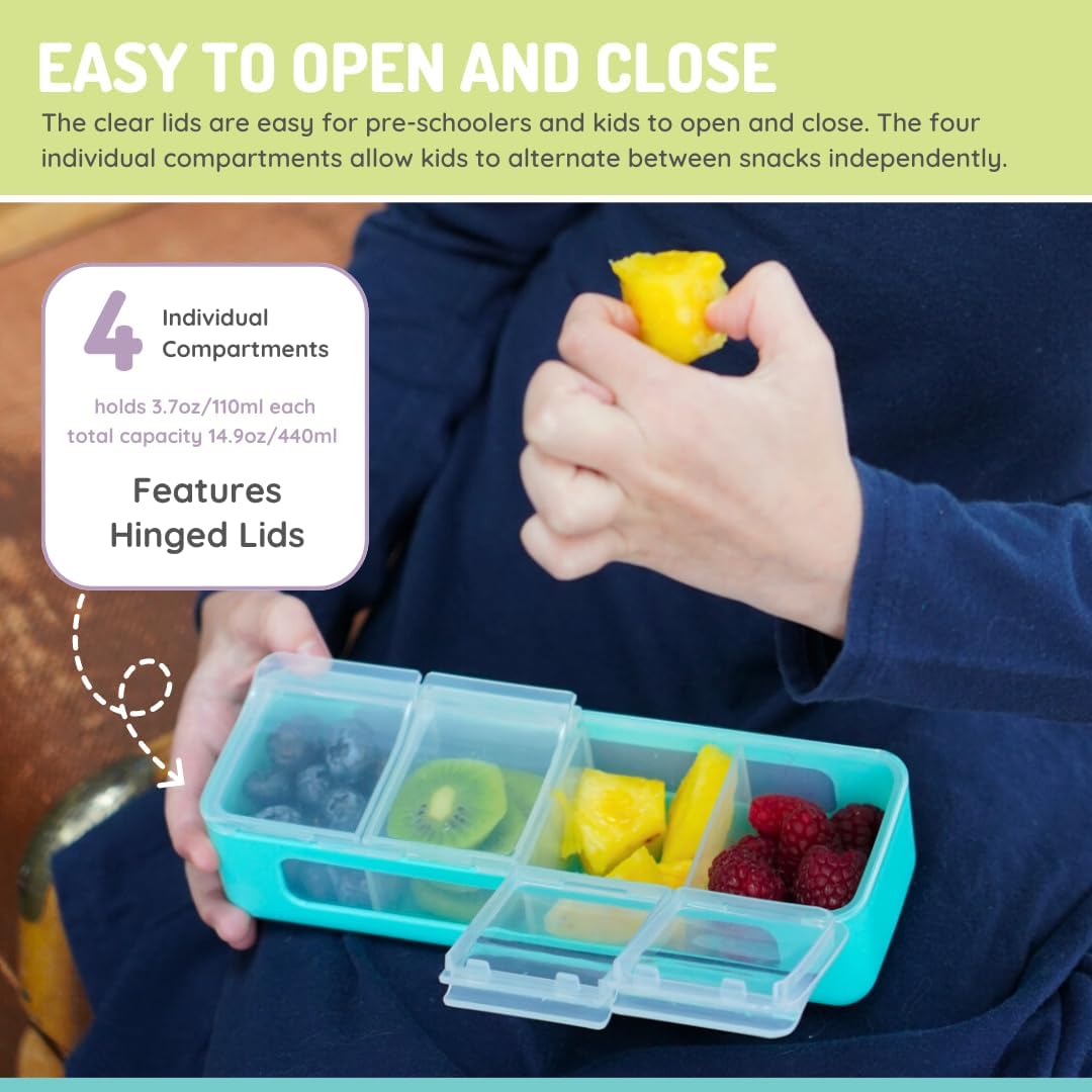 melii Snackle Box | 4 Compartment Snack Container with Individual Lids, BPA-Free Food Storage for Travel, School & On-the-Go Snacks, Kids & Family Organizer (Berry)