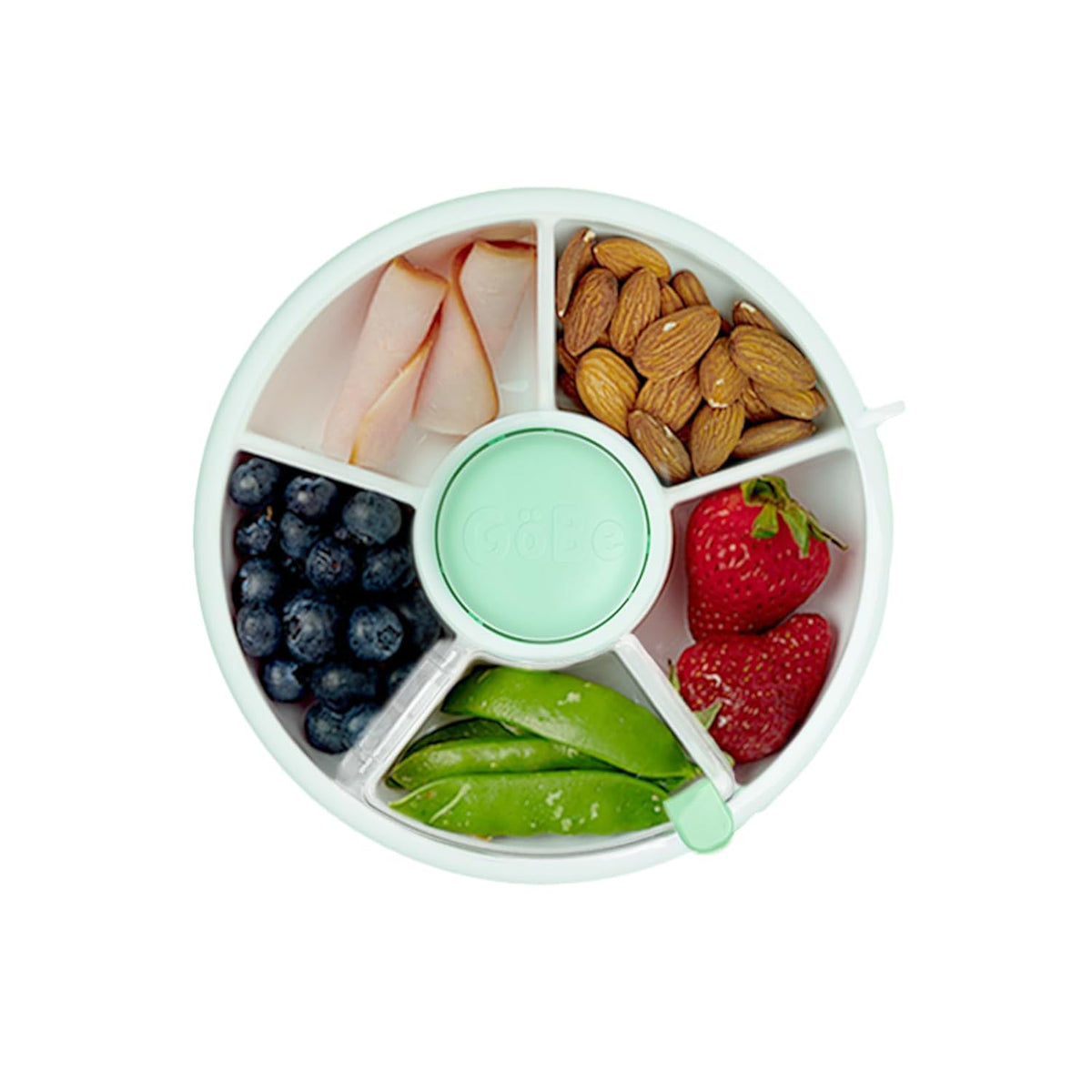 GoBe Kids Small Snack Spinner Slide Bundle with Hand Strap and Sticker Sheet - Reusable Snack Container with 5 Compartment Dispenser and Lid | BPA/PVC Free | Dishwasher Safe | No Spill - Coral Pink