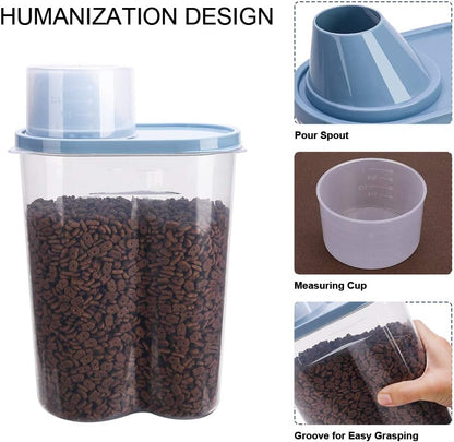 2 Pack 2lb/2.5L Pet Food Storage Container with Measuring Cup, Can Covers and Bowl for Small Dog, Cat, Waterproof-BPA Free