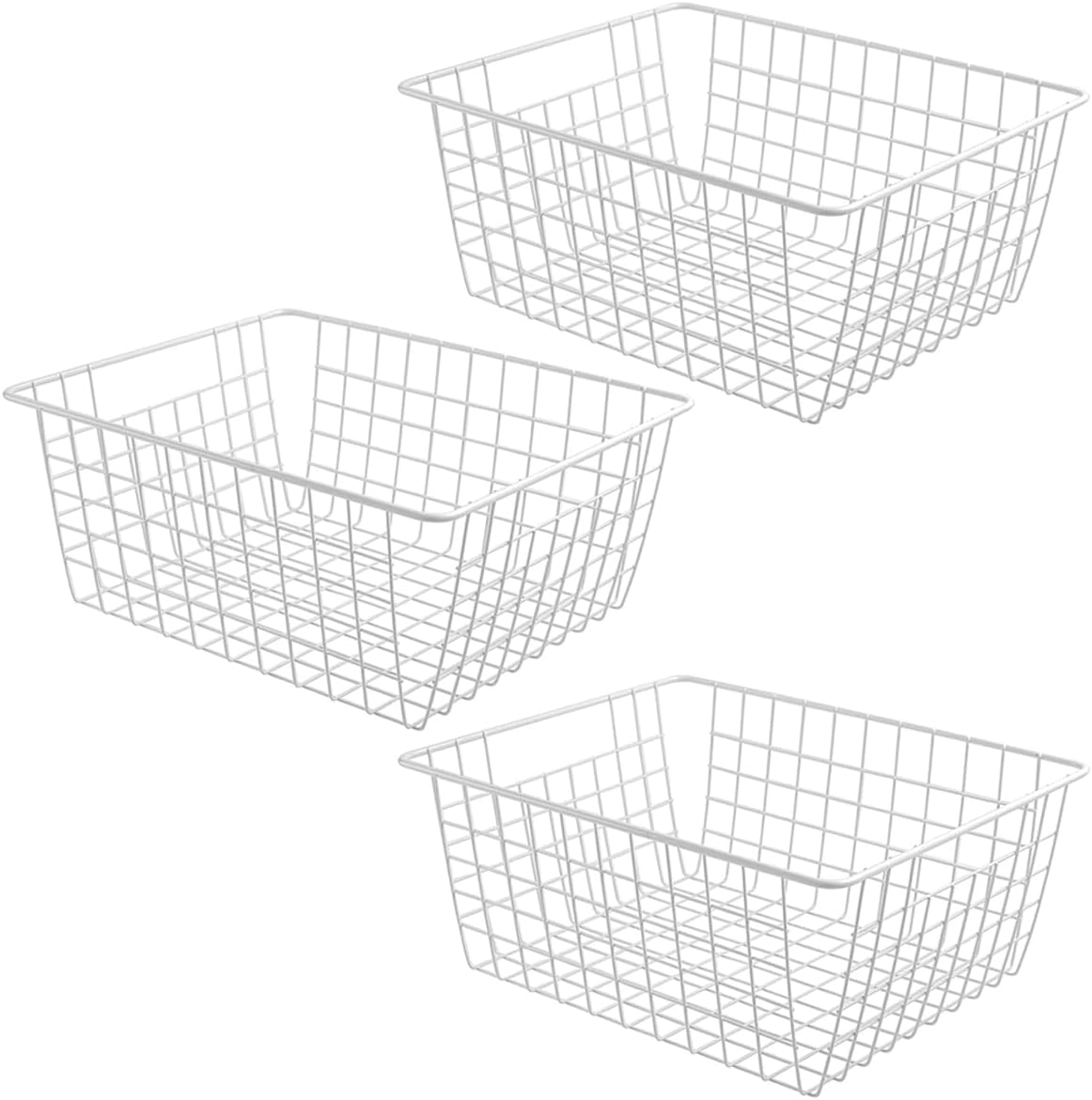 4 Pack White Wire Baskets for Pantry, 11" Upright Wire Freezer Storage Bins with Handles, Small White Metal Storage Basket for Freezer Organizing Office Kitchen Closets