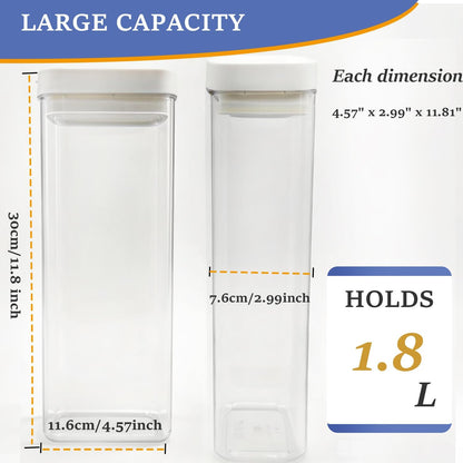GIEHOUGRIO 2 Pack Clear Pasta Containers, 1.8L Airtight Food Storage Containers with Lids, Kitchen Storage Containers for Spaghetti, Flour, Sugar, Noodles (4.57" x 2.99" x 11.81")