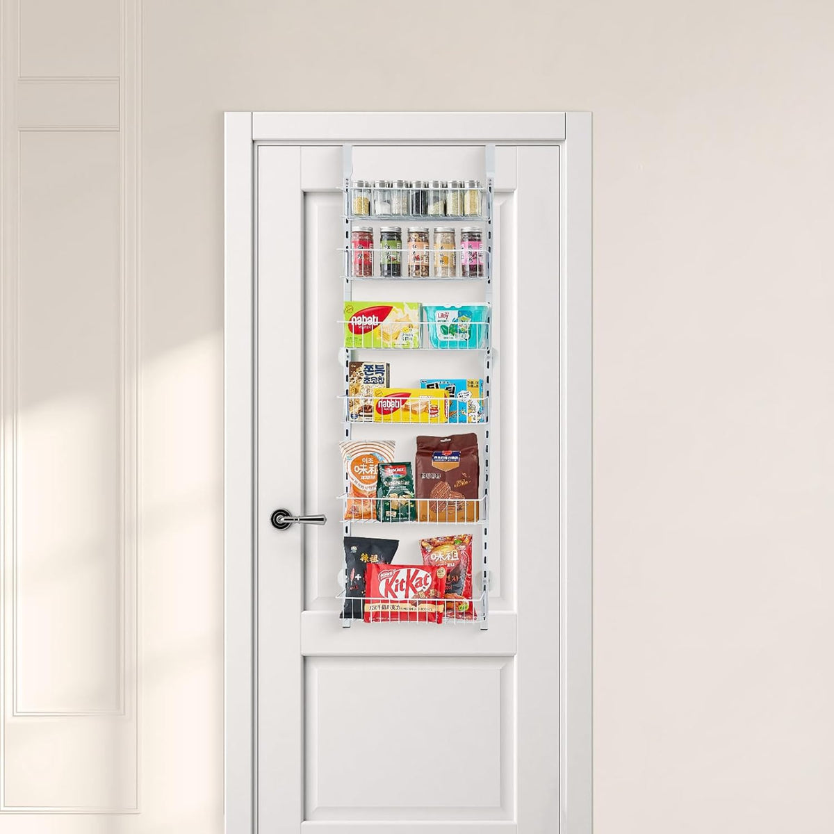 VEVOR Over the Door Pantry Organizer, 10-Tier Pantry Organization and Storage, Heavy-Duty Steel Hanging Spice Rack, Adjustable Wall Seasoning Shelves, for Home Kitchen Laundry Room Bathroom, White