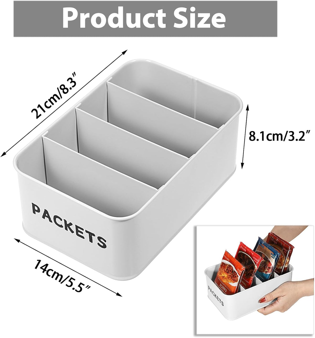 BSTKEY Seasoning Packet Organizer, Food Storage Organizer with Divided 4 Compartments, Metal Storage Caddy for Kitchen Pantry Cabinet, Kitchen Organization Bin for Snacks Spice Packets, Black