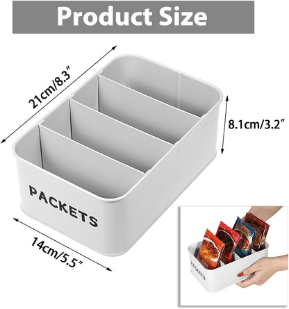 BSTKEY Seasoning Packet Organizer, Food Storage Organizer with Divided 4 Compartments, Metal Storage Caddy for Kitchen Pantry Cabinet, Kitchen Organization Bin for Snacks Spice Packets, Black