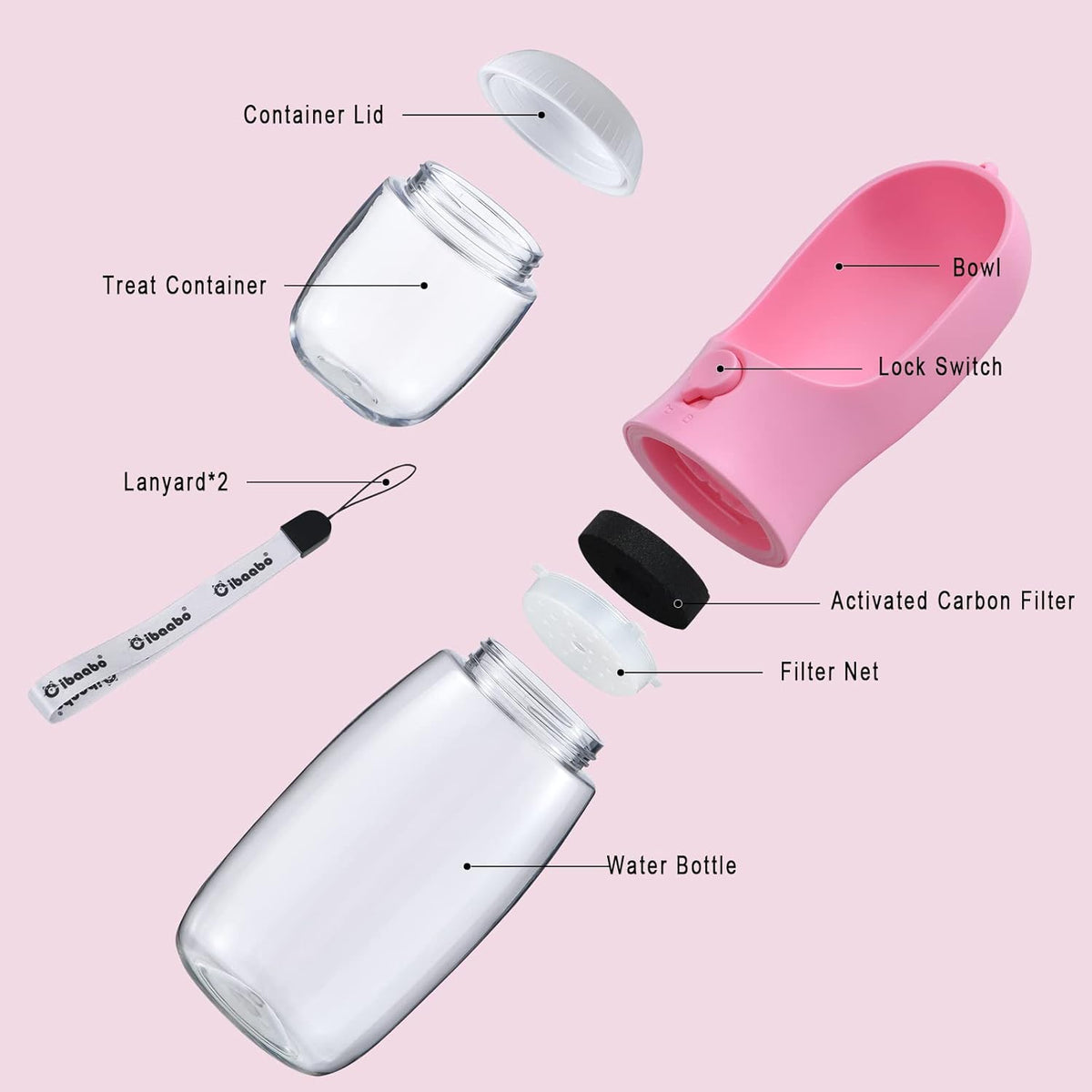 Cibaabo Dog Water Bottle with Food Container, Travel Puppy Water Bowl, Portable Pet Dispenser, Girl Dog Mom Gifts Accessories Stuff Essentials Necessities for Yorkie Chihuahua Cat Walking and Hiking