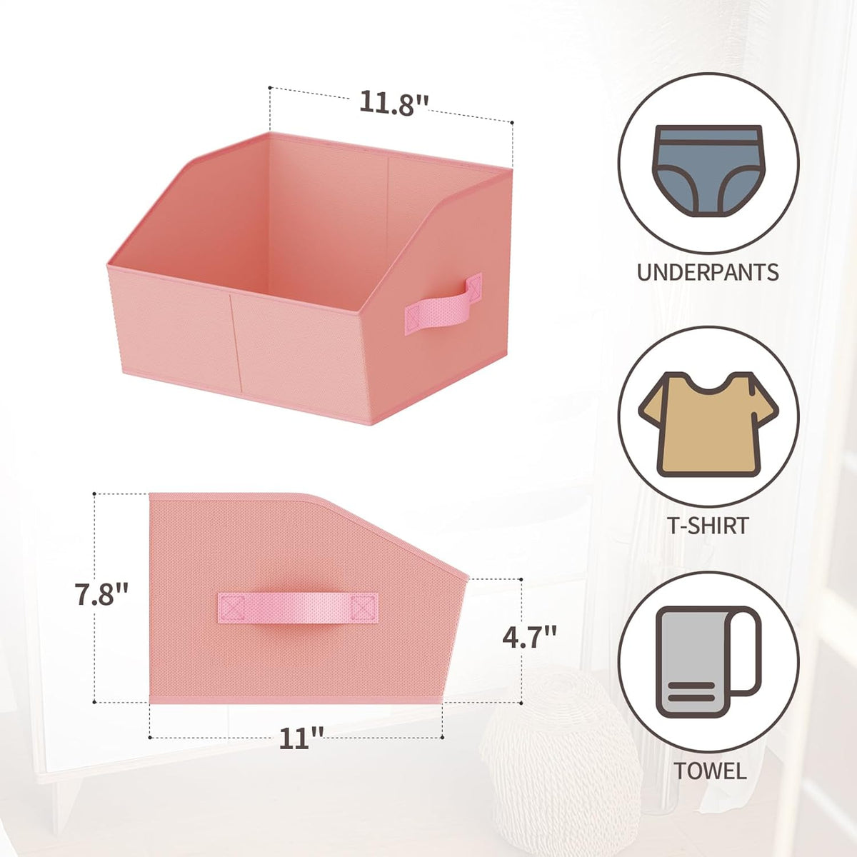Homsorout Closet Organizers Bins 6 Packs - Large Closet Shelf Organizer with Handles, Fabric Trapezoid Storage Bins, Collapsible Storage Cubes for Clothes, Towels, Light Gray