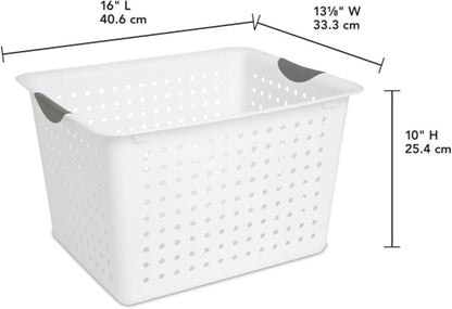 Sterilite 6-Pack Deep Ultra Basket, Open Top Plastic Storage Organizer, White - Classic Baskets for Organizing Countertops, Pantry Shelves, Kitchen Cabinets, Laundry Rooms or Home Offices