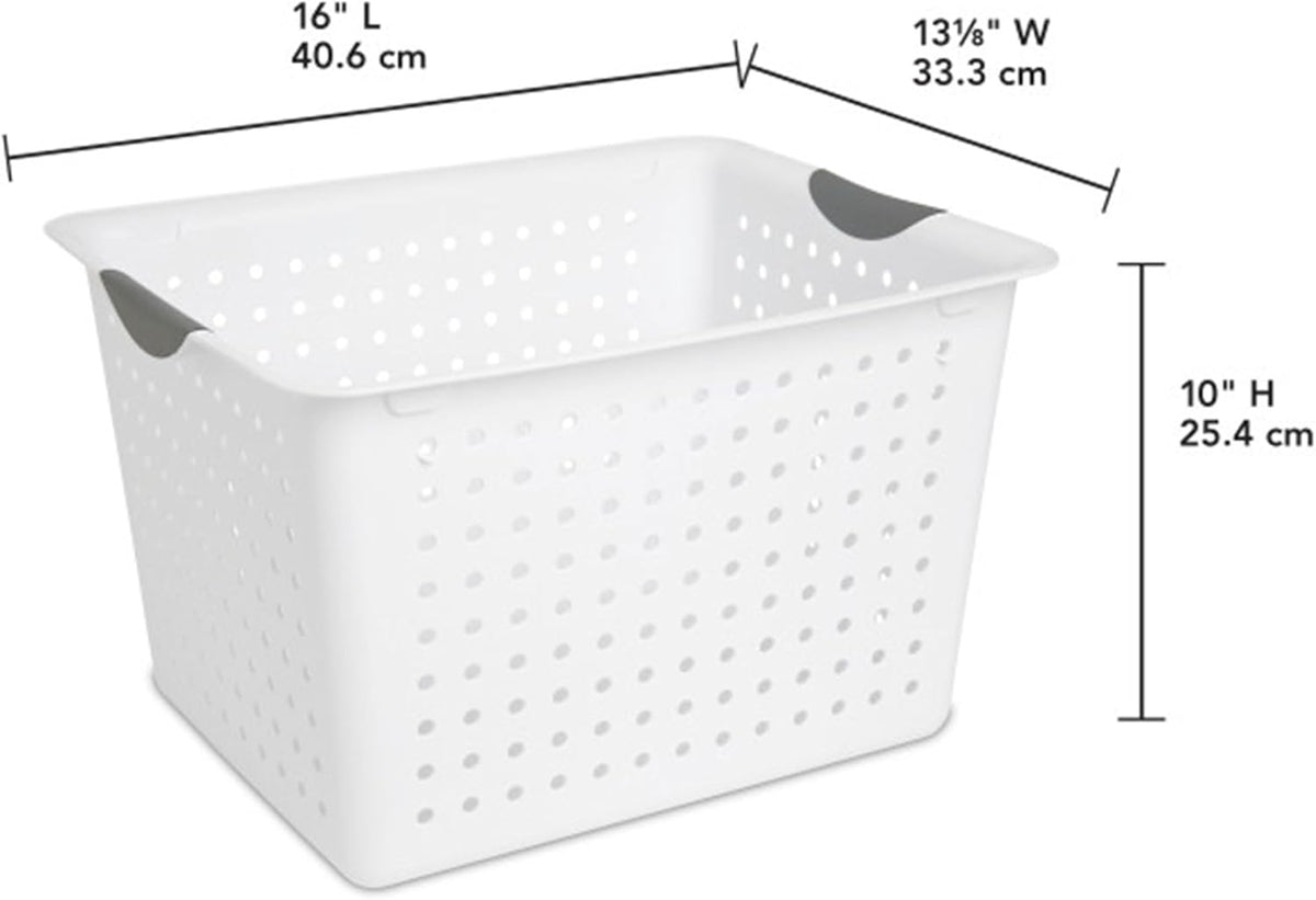 Sterilite 12-Pack Deep Ultra Basket, Open Top Plastic Storage Organizer, White - Classic Baskets for Organizing Countertops, Pantry Shelves, Kitchen Cabinets, Laundry Rooms or Home Offices