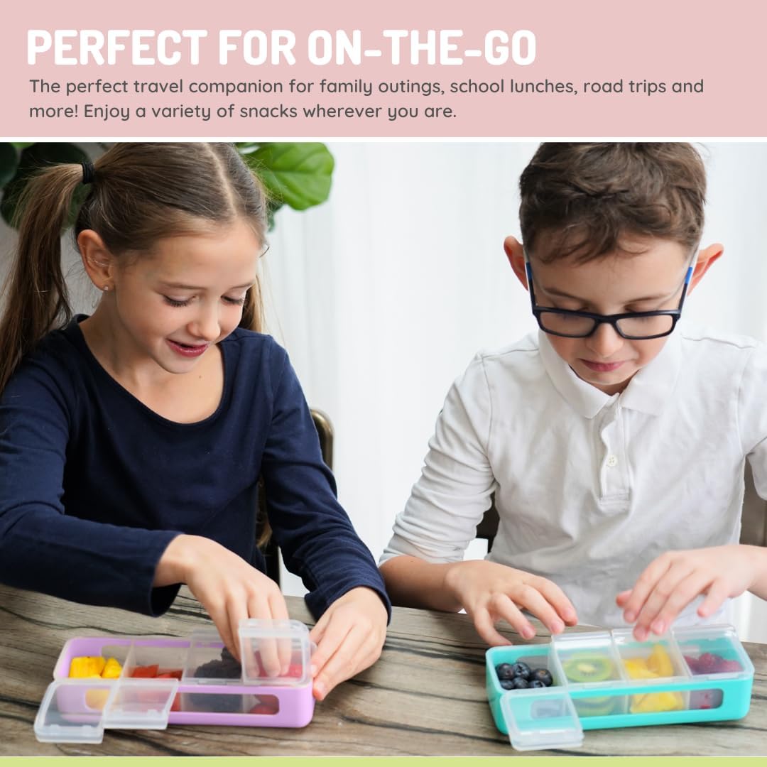 melii Snackle Box | 4 Compartment Snack Container with Individual Lids, BPA-Free Food Storage for Travel, School & On-the-Go Snacks, Kids & Family Organizer (Berry)