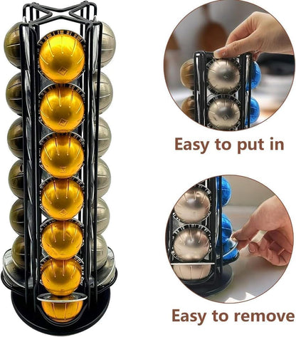 Miuly Coffee Capsule Holder For Nespresso Vertuoline, Coffee Capsule Stands Rotating Pod Rack holds 28 Nespresso Vertuo Pods, Black