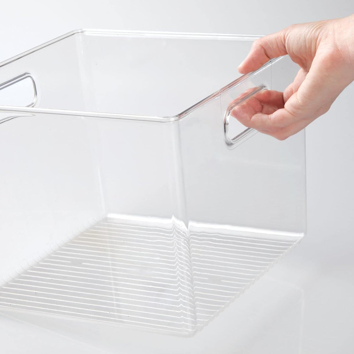 mDesign Plastic Deep Kitchen and Pantry Organizer Storage Bin with Handles for Cabinet, Fridge, Freezer - Food Storage Containers for Snacks, Yogurt Pouches or Fruit, Ligne Collection, 4 Pack, Clear