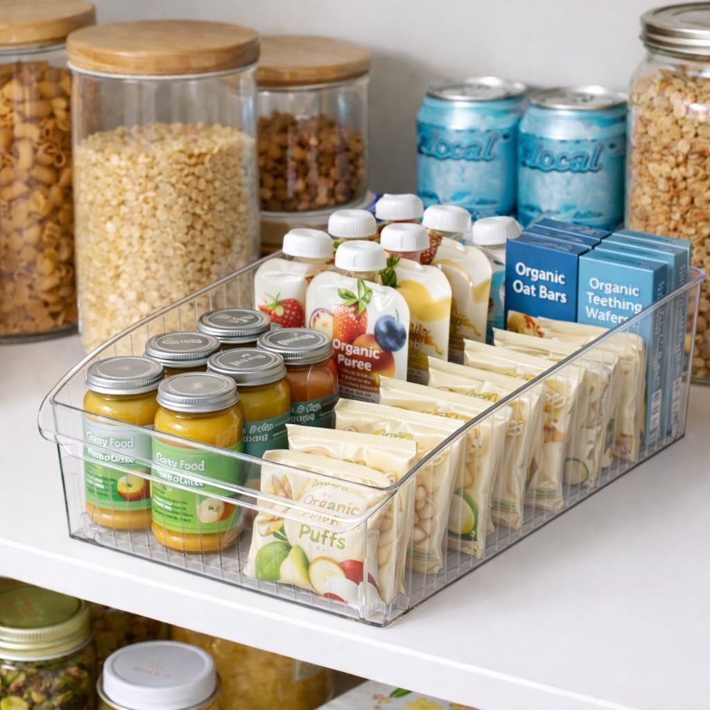 BINO | Plastic Storage Bins with Wheels, X-Large | THE ROLLER COLLECTION | Clear Storage Bins for Organization | Clear Containers for Pantry Fridge & Freezer Organizer Bin Cabinet & Pantry Organizers