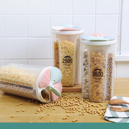 Airtight Kitchen Food Storage Container, Leak-Proof BPA Free Plastic Plastic Dry Cereal Dispensers Containers with Durable Lids for Flour, Sugar, Rice (1500ml-3 Grid)