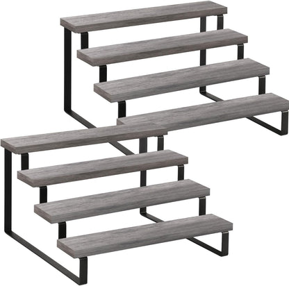 YINMIT Wooden Display Riser Stand, Tiered Perfume and Cologne Organizer Stand, 4 Tier Spice Rack Organizer, Rustic Display Shelf for Candles (4 Tier)
