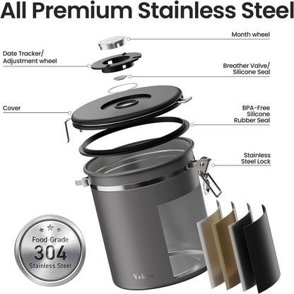 Veken Coffee Canister, 39OZ Large, Mothers Day Gifts For Women, Airtight Stainless Steel Food Storage Container for 2.2lbs Coffee Beans, Ground, Sugar, Tea, Flour, Cereal,Kitchen Bar Accessories,Cream