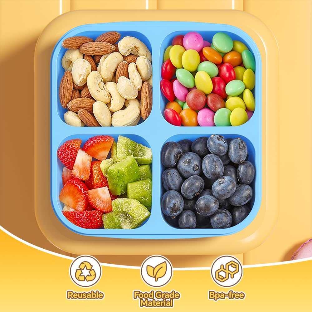 Canfanni 6 Pcs Snack Box Container Set, Reusable 3&4 Compartment Meal Prep Snack Containers for Adults Kids Toddler, BPA-Free Divided Lunchable Container for School, Work and Travel (5 Color)