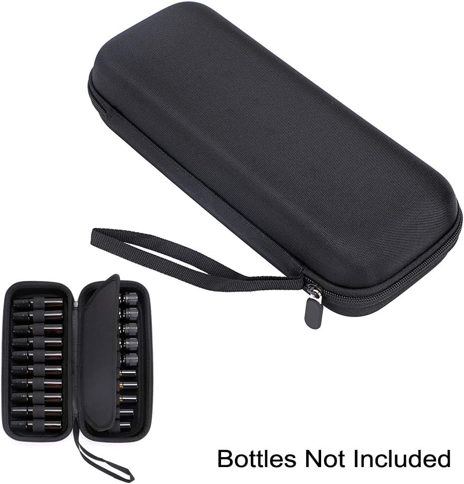 Hipiwe EVA Essential Oils Carrying Case Organizer for 20 Bottles 5ml 10ml Standard and Rollers Bottles Portable Hard Shell Essential Oils Travel Bag Holder for Essential Oils Bottle Storage (Black)