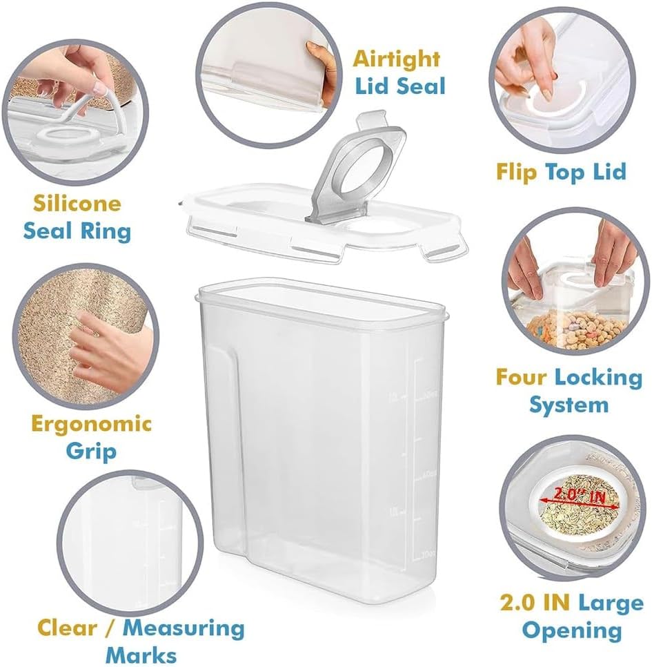 Shazo 2 Pack (15.4 Oz Cereal Capacity) Small Airtight Cereal Containers Storage with Lids, Perfect Space Saving BPA-Free Plastic Container, Pantry Organization and Canister for Rice, Sugar & Flour