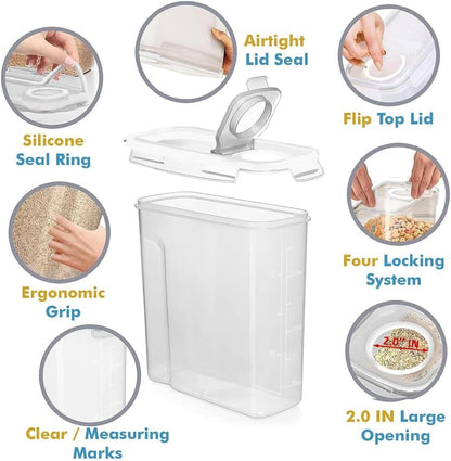 Shazo 2 Pack (15.4 Oz Cereal Capacity) Small Airtight Cereal Containers Storage with Lids, Perfect Space Saving BPA-Free Plastic Container, Pantry Organization and Canister for Rice, Sugar & Flour