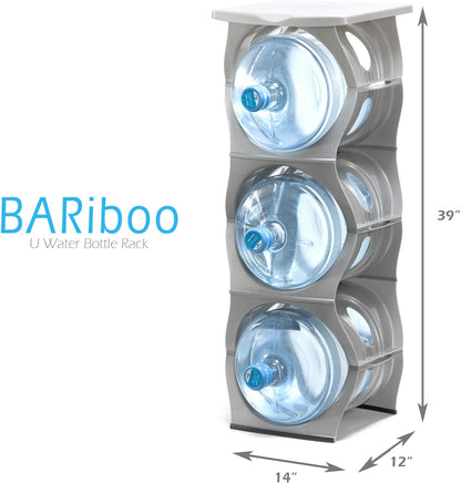 Bariboo Stackable Water Bottle Storage Rack Best Water Jugs 5 Gallon Organizer. Jug Holder for Kitchen, Cabinet and Office Organizing. Reinforced Polypropylene (Silver, 4 No Shelf)
