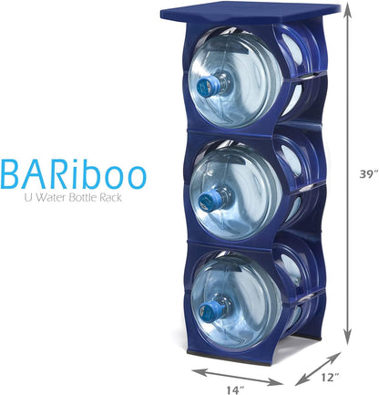 Bariboo Stackable Water Bottle Storage Rack Best Water Jugs 5 Gallon Organizer. Jug Holder for Kitchen, Cabinet and Office Organizing. Reinforced Polypropylene (Silver, 4 No Shelf)