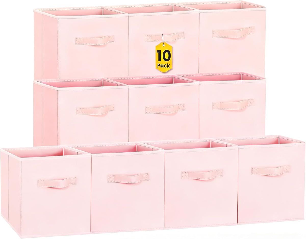 Criusia Large Storage Cubes, 13x13 Cube Storage Bins (Set of 10), Fabric Collapsible Storage Bins with Dual Handles, Foldable Cube Baskets for Shelf, Closet Organizers and Storage Box (Grey)
