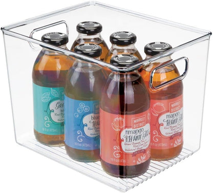 mDesign Plastic Modern Kitchen, Pantry Food Storage Container Bin w/ Handles - Cabinet, Fridge/Freezer, Countertop Organizer - Snacks/Drink/Appliances; Ligne Collection, Clear, 10x5x8 (Pack of 2)