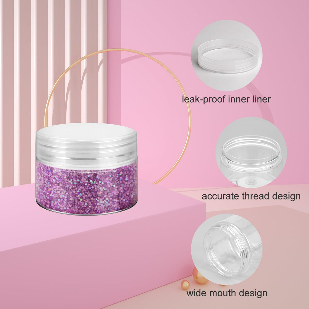 Loretoy 36 Pack 2 OZ Plastic Jars with Lids, BPA Free, Reusable, Refillable Transparent Cosmetic Containers for Bath Salts, Cosmetics, Powders, Beauty Product and Small Accessories