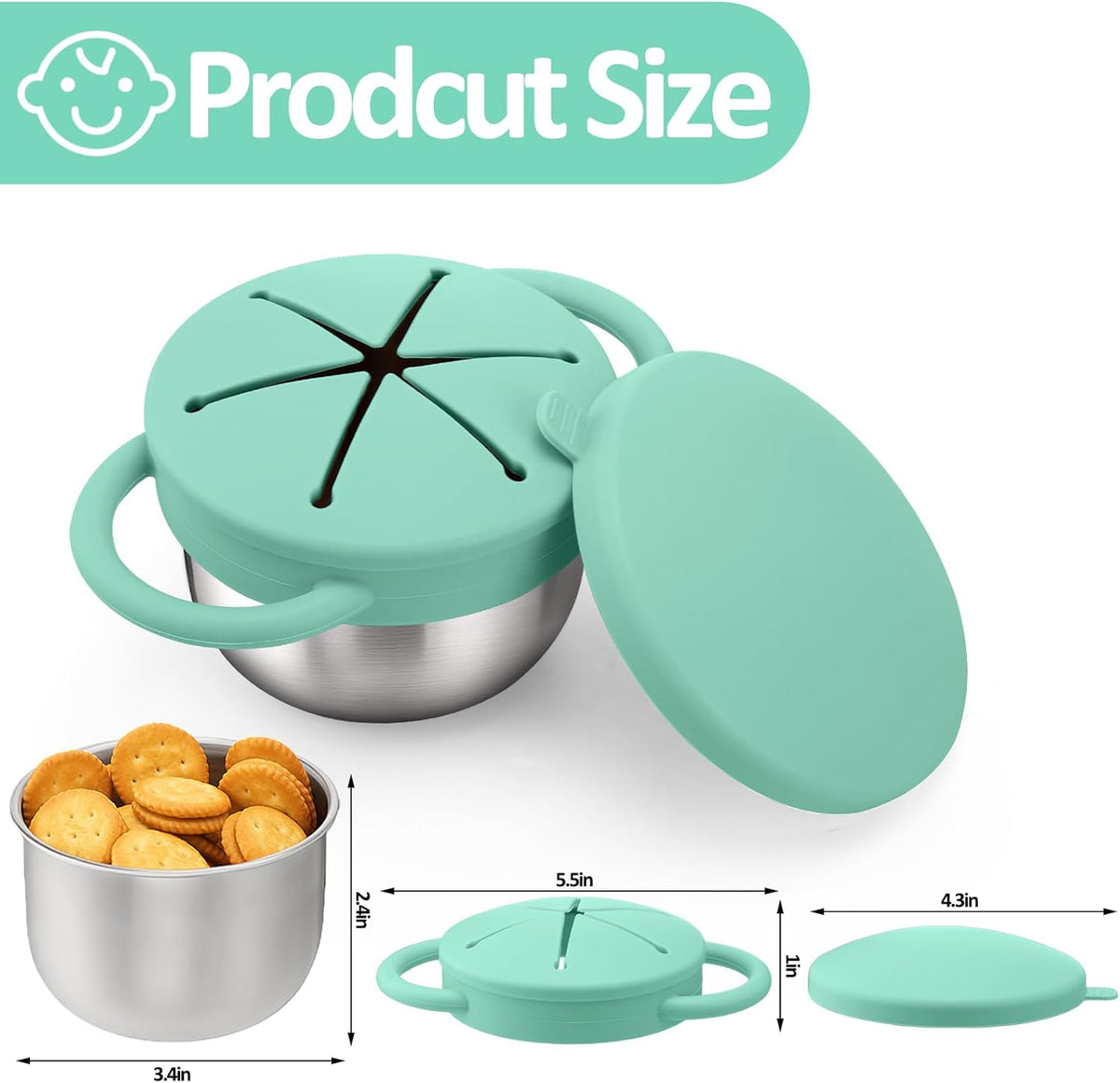 BUSOHA 2 Pack Stainless Steel Toddler Snack Cups - 9 OZ Spill-Proof Baby Snack Containers with Silicone Catcher and Lid Travel Snack Containers for Kids Food Grade Silicone Dishwasher Safe