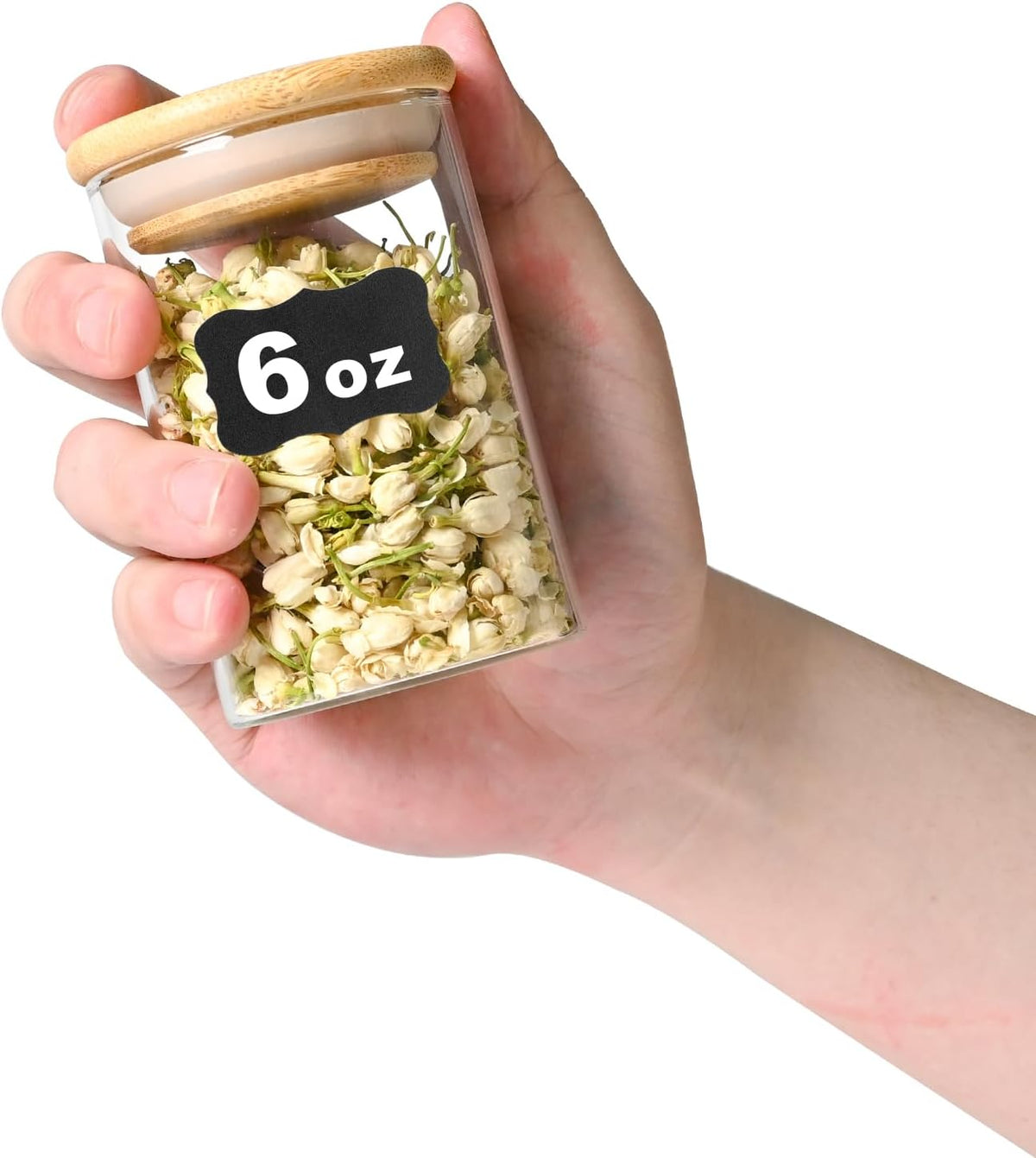 SHOWIN Glass Food Storage Jars Square 37oz, 4 Pack Glass Jars With Bamboo Lids, Kitchen Storage Containers For Spice, Candy, Cookie, Storage For Pantry Organizers