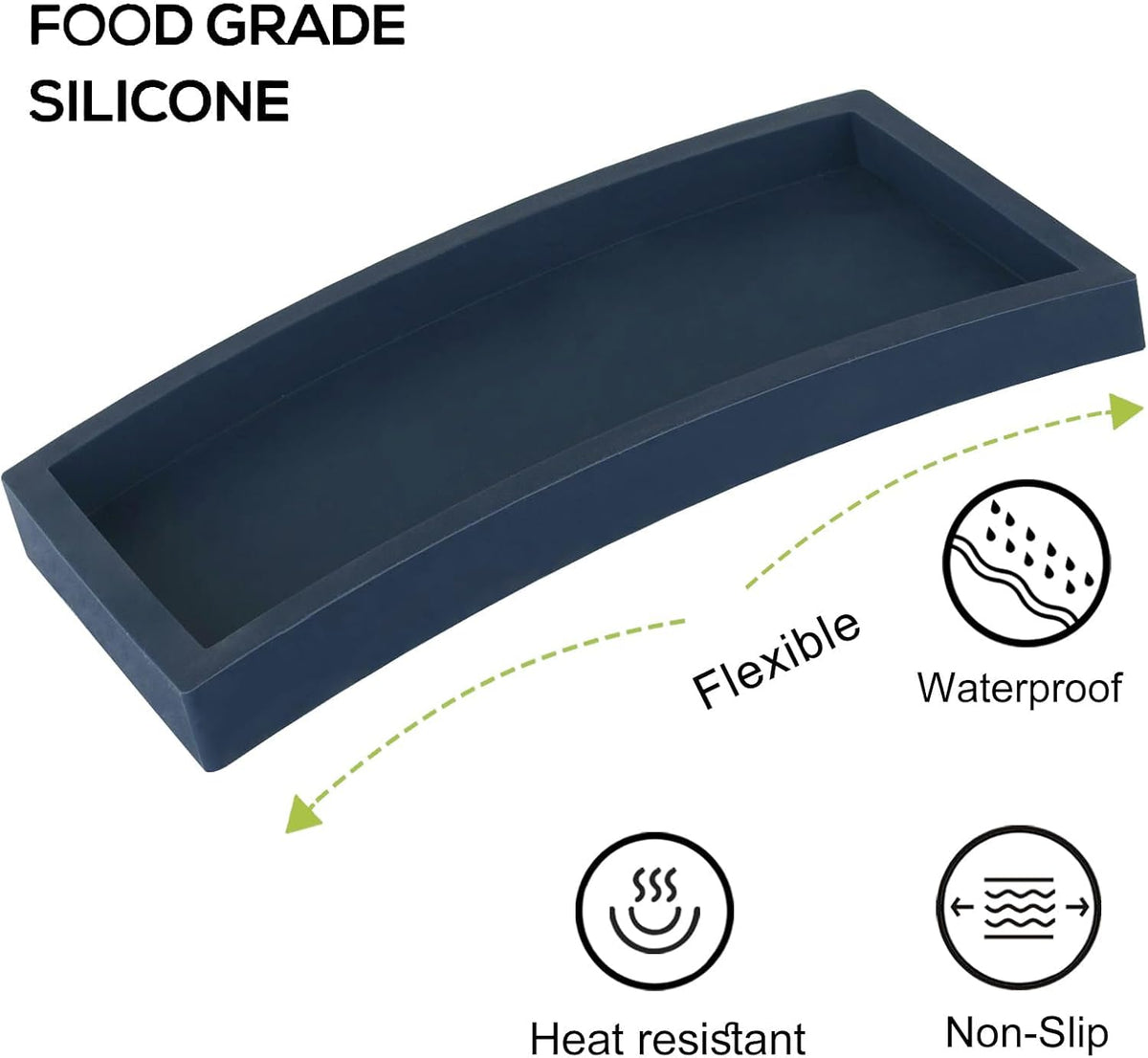 Small Silicone Bathroom Vanity Tray Rectangle Soap and Sponge Holder Kitchen Sink Organizer for Scrubber, Lotion Bottles, Perfume, Jewelry, Candle, Key Trinket Ring, Black