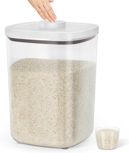 TBMax Rice Flour Storage Container with Automatic Flip-up Lid 25 Lbs | 12.68 Qt, Tall and Narrow Food Storage Flour Bin for Kitchen Pantry Organization, Pet Dog Cat Food Storage Container
