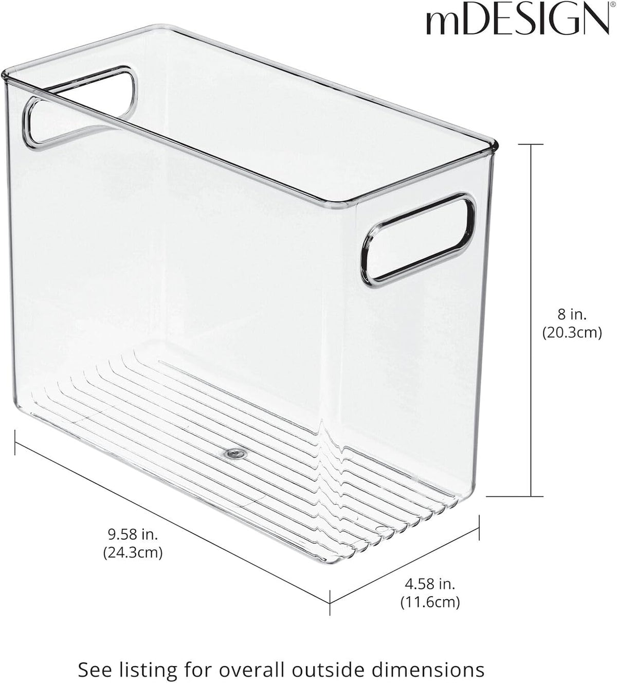 mDesign Plastic Deep Kitchen and Pantry Organizer Storage Bin with Handles for Cabinet, Fridge, Freezer - Food Storage Containers for Snacks, Yogurt Pouches or Fruit, Ligne Collection, 4 Pack, Clear